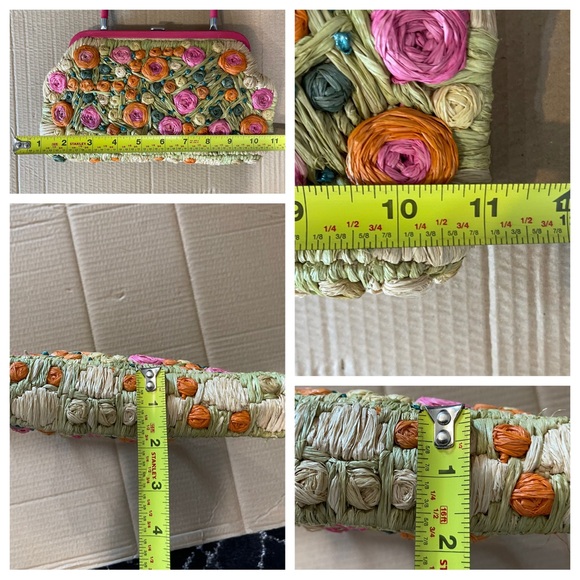 Ann Taylor Floral Straw Mini Bag Clutch Lined With Clasp - Picture 6 of 7